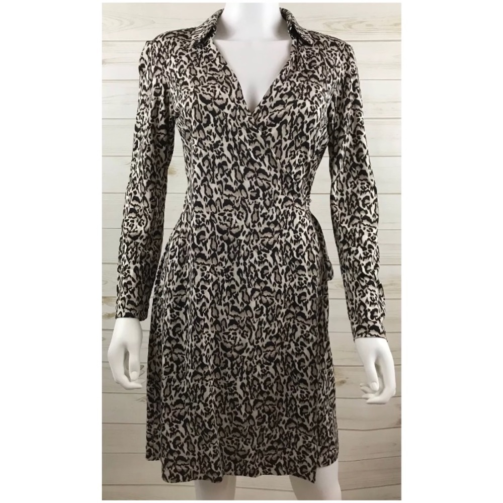 <DVF> Silk Leopard Print Wrap Dress Diane Von - Picture 2 of 7